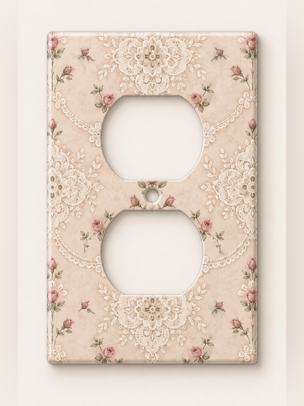 Vintage Lace Rose Duplex Outlet Wall Plate Cover Feminine Cottage Decor